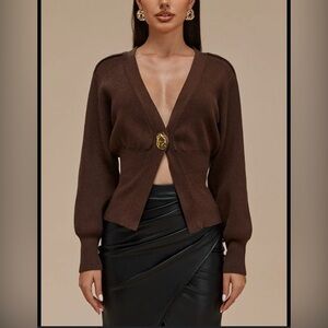 Elegant Brown Cardigan with Gold Button
